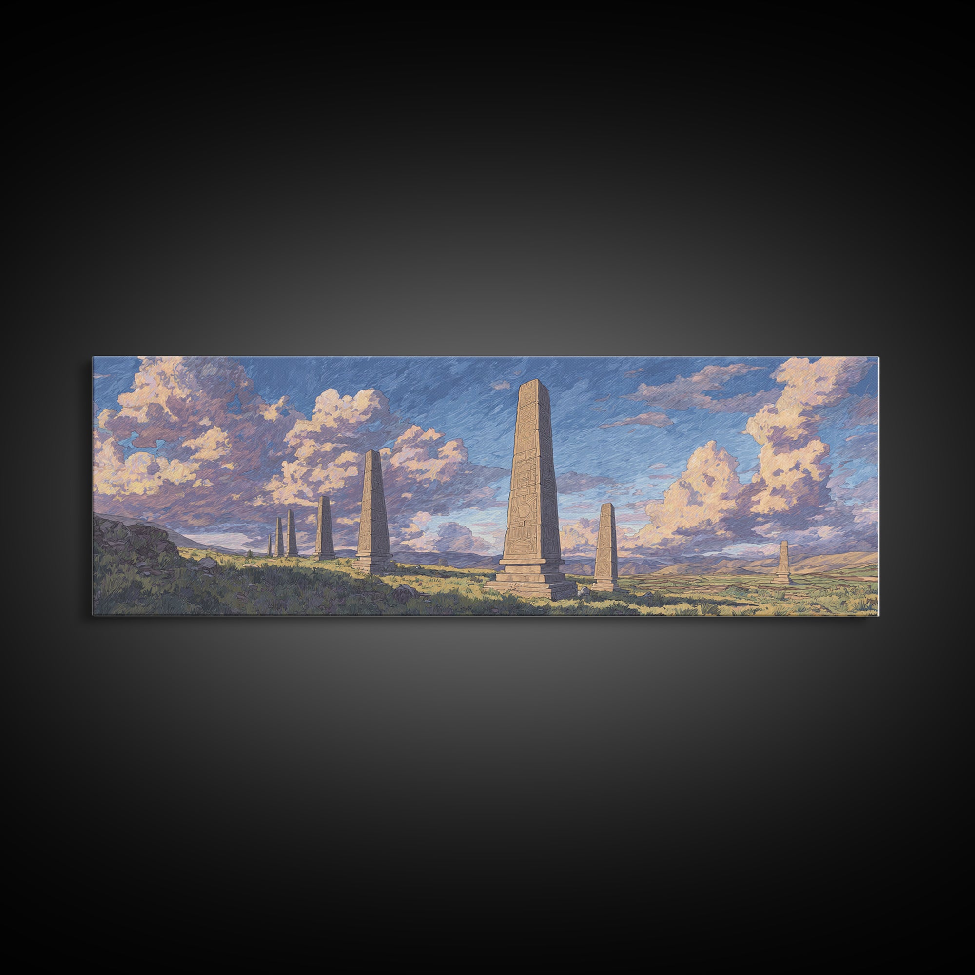 Stone Obelisk Field With Pastel Clouds Wall Art, African Art Print, Ancient African Art, Large Wall Art, Elegant Home Decor
