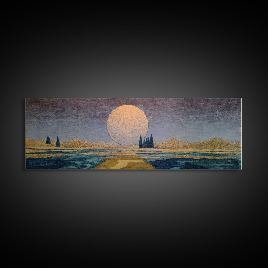 Surreal Moonrise Over Water Path Wall Art, African Landscape, Dreamy Wall Art, Minimalist Decor, Modern Canvas Art, Gift For Her