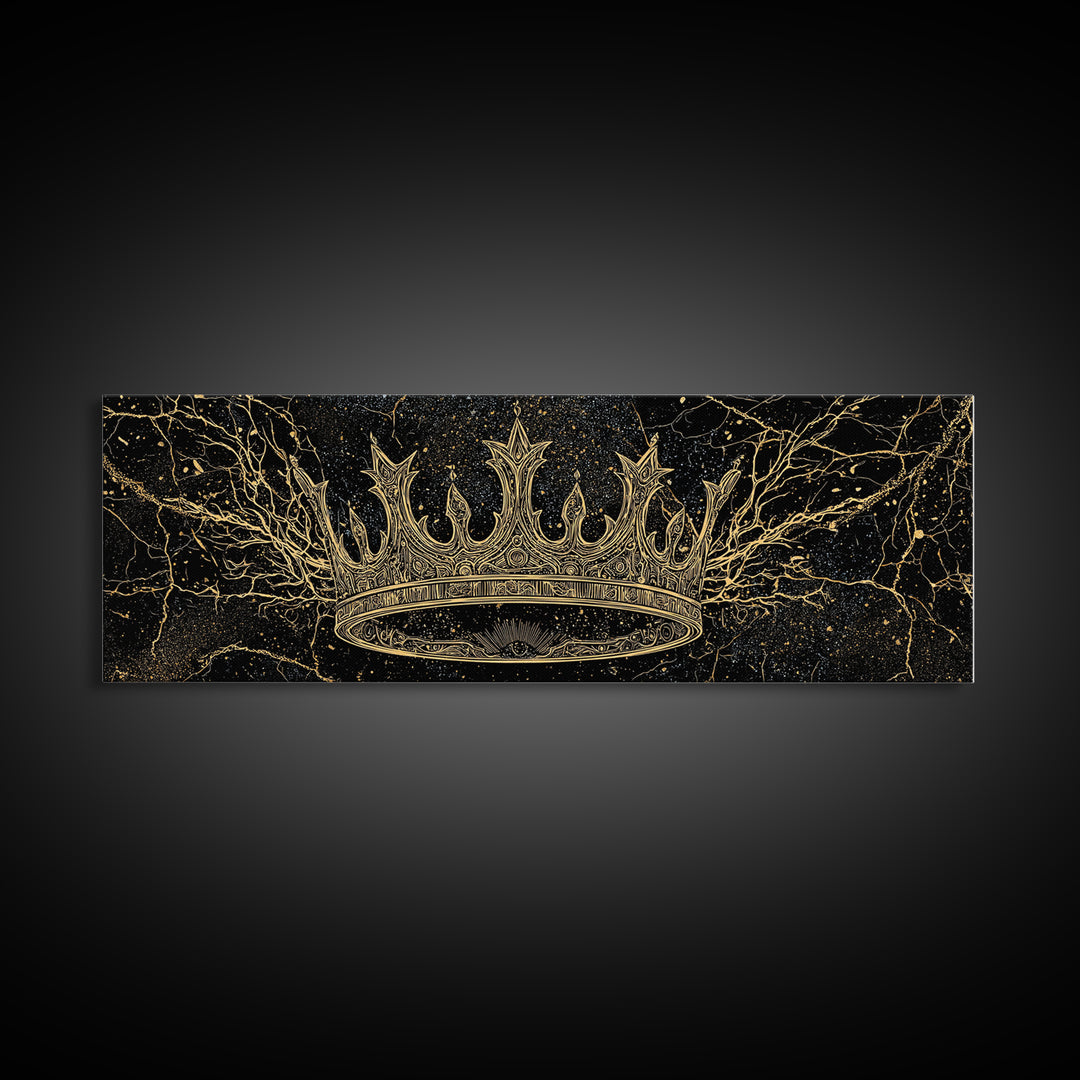 Golden Crown On Black Cosmic Branches Wall Art, Black And Gold Art, African Queen, Luxury Art, Statement Wall Decor Gift