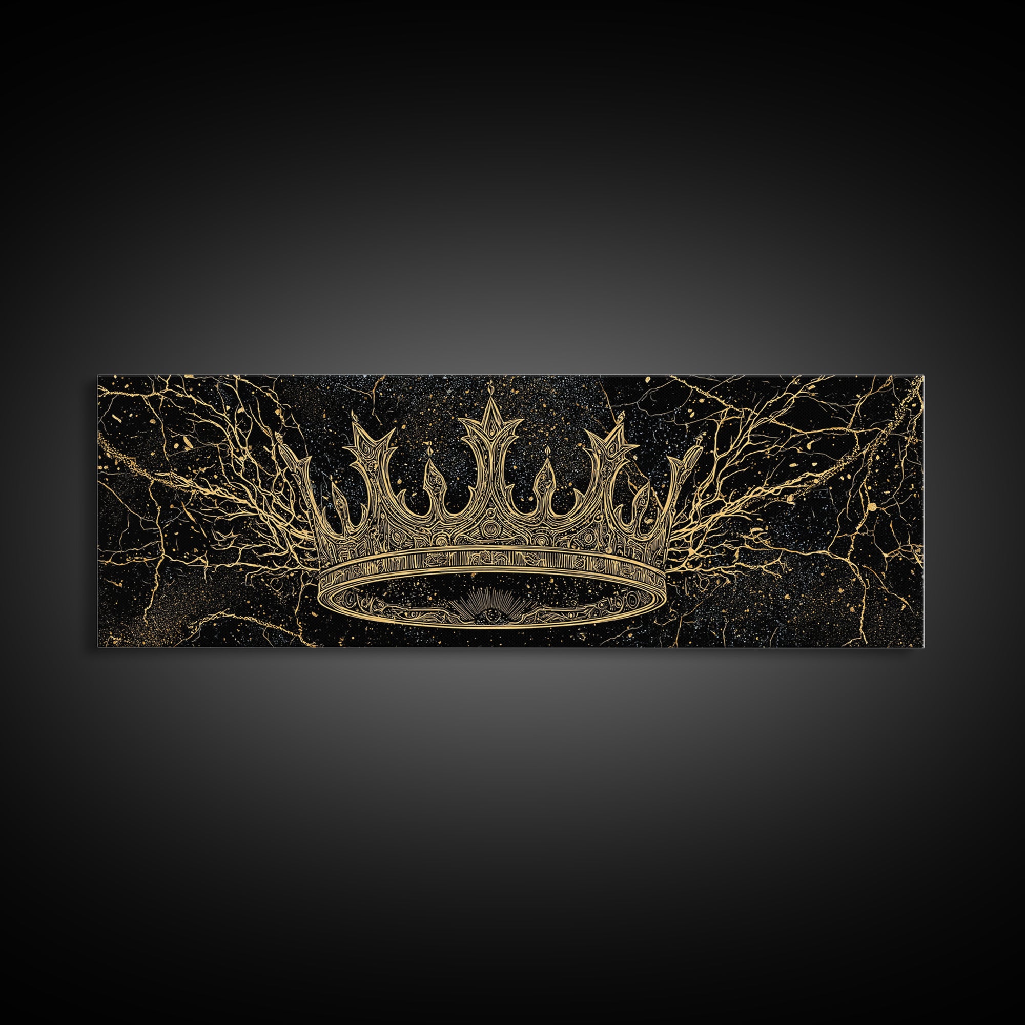 Golden Crown On Black Cosmic Branches Wall Art, Black And Gold Art, African Queen, Luxury Art, Statement Wall Decor Gift