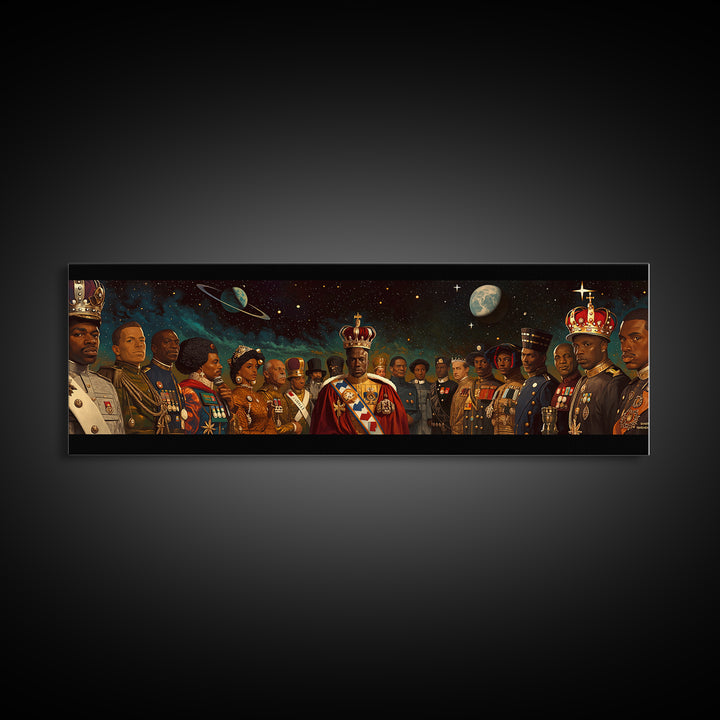 Cosmic African Royal Court Canvas Print, Kings Generals And Crowns, Black Culture Wall Decor, Afrocentric Portrait Art Gift