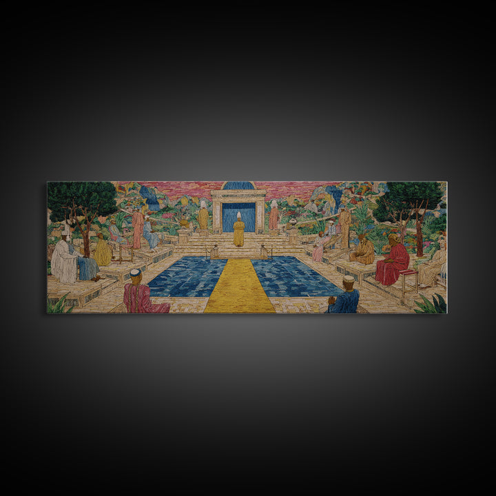 Golden Temple Garden Courtyard Canvas Print, African Inspired Landscape, Sacred Pathway Wall Decor, Elegant Home Art Gift