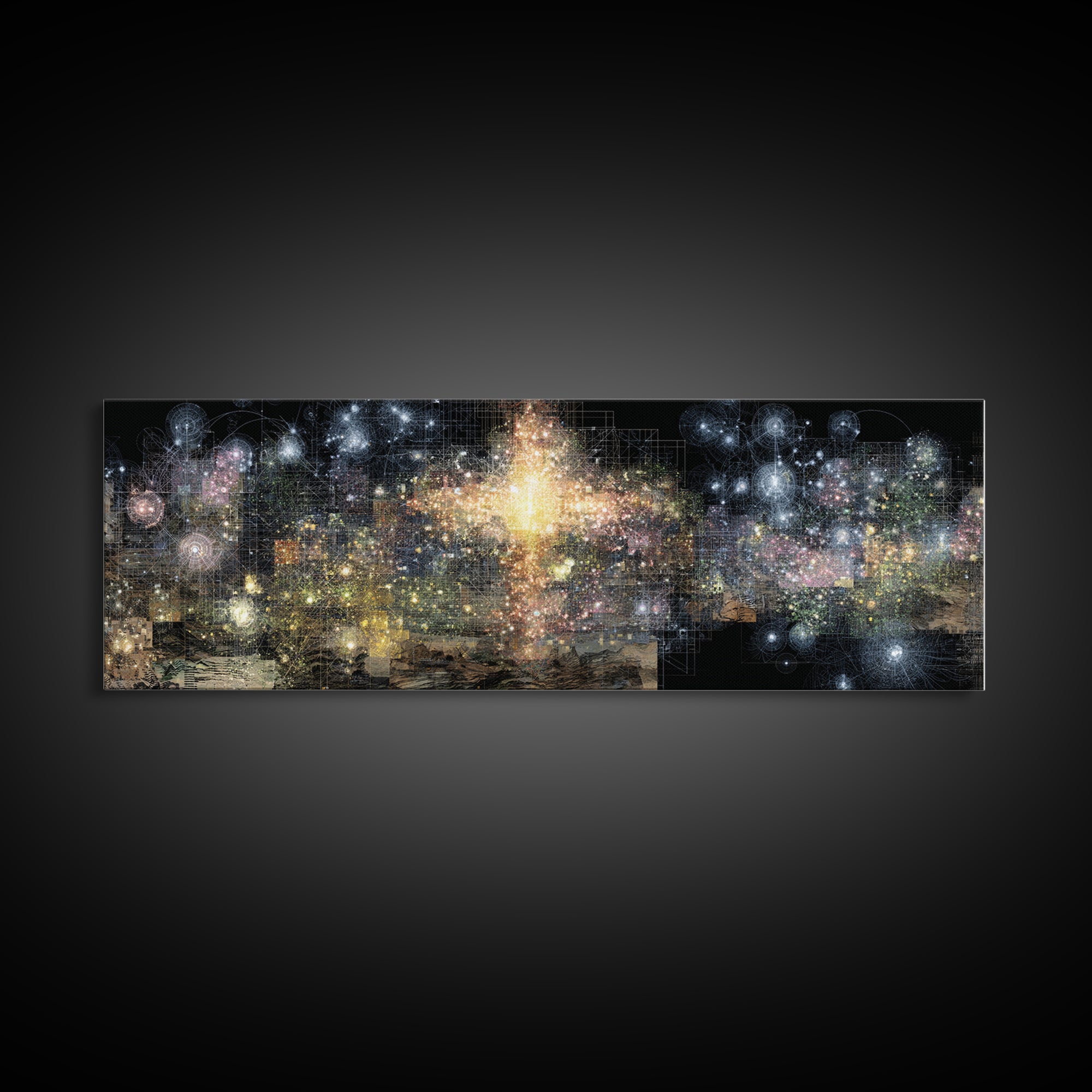 Radiant Abstract City Lights Wall Art, Gold And Black Canvas Print, Modern Luxury Decor, Dreamy Statement Home Decor, Housewarming Gift