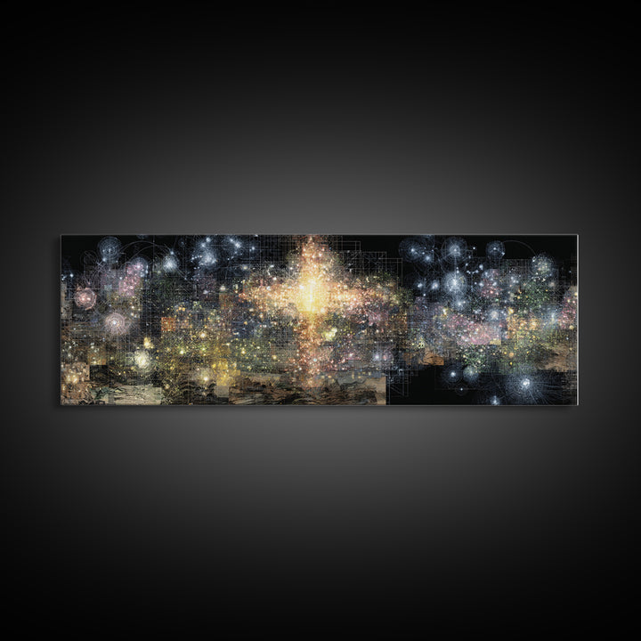 Radiant Abstract City Lights Wall Art, Gold And Black Canvas Print, Modern Luxury Decor, Dreamy Statement Home Decor, Housewarming Gift