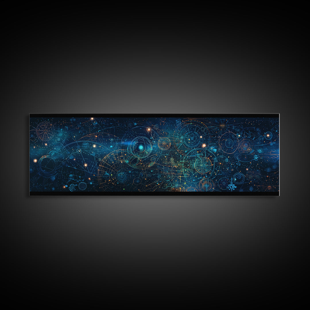 Blue Cosmic Star Map Canvas Print, Abstract Wall Art, Modern Office Decor, Digital Art Inspired Space Home Decor, Housewarming Gift