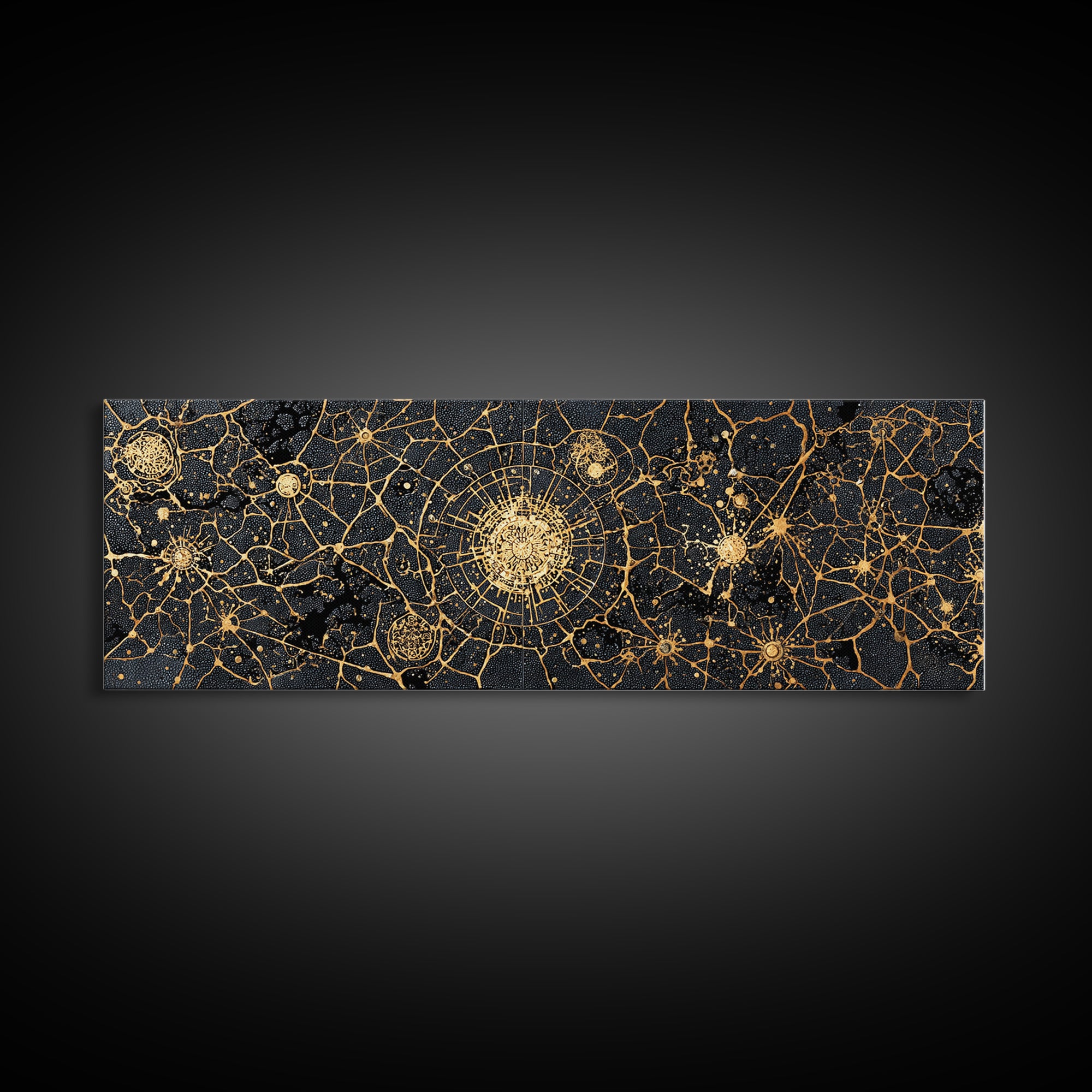 Gold Neural Network Abstract Wall Art, Black And Gold Canvas Print, Modern Office Decor, Geometric Statement Home Decor Gift