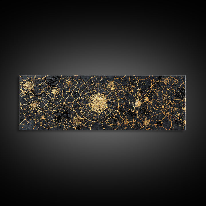 Gold Neural Network Abstract Wall Art, Black And Gold Canvas Print, Modern Office Decor, Geometric Statement Home Decor Gift