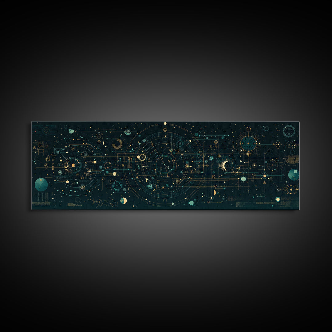 Teal Celestial Astrology Map Canvas Print, Geometric Wall Art, Mystical Wall Decor, Modern Abstract Art, Unique Canvas Art
