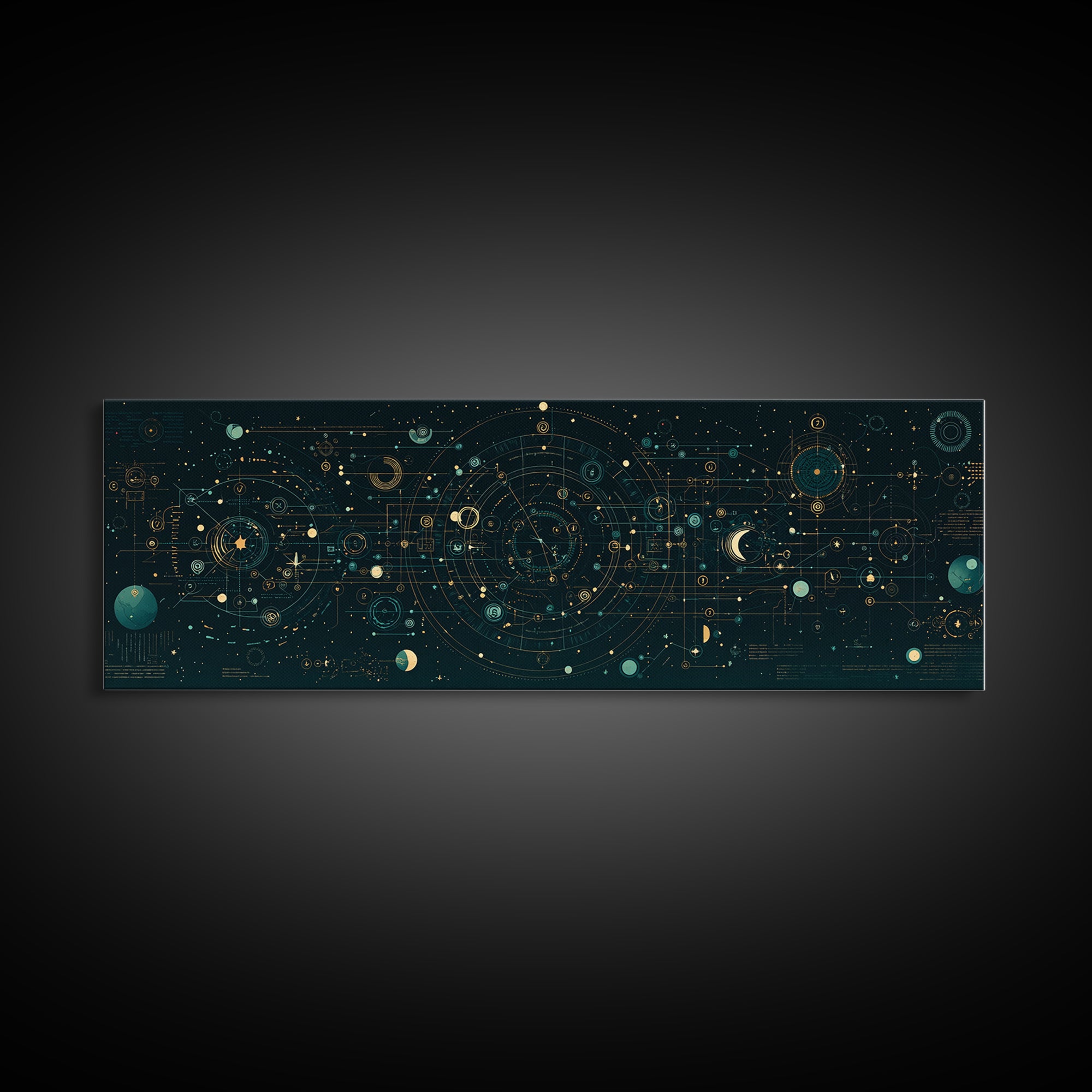 Teal Celestial Astrology Map Canvas Print, Geometric Wall Art, Mystical Wall Decor, Modern Abstract Art, Unique Canvas Art