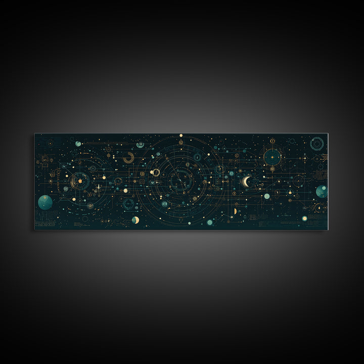 Teal Celestial Astrology Map Canvas Print, Geometric Wall Art, Mystical Wall Decor, Modern Abstract Art, Unique Canvas Art