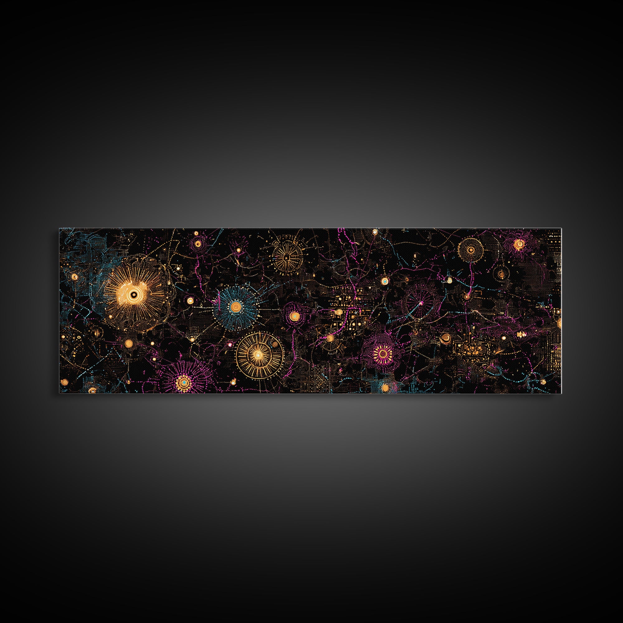 Gold And Magenta Galaxy Constellation Wall Art, Celestial Canvas Print, Modern Black Art, Vibrant Wall Decor, Mystical Art