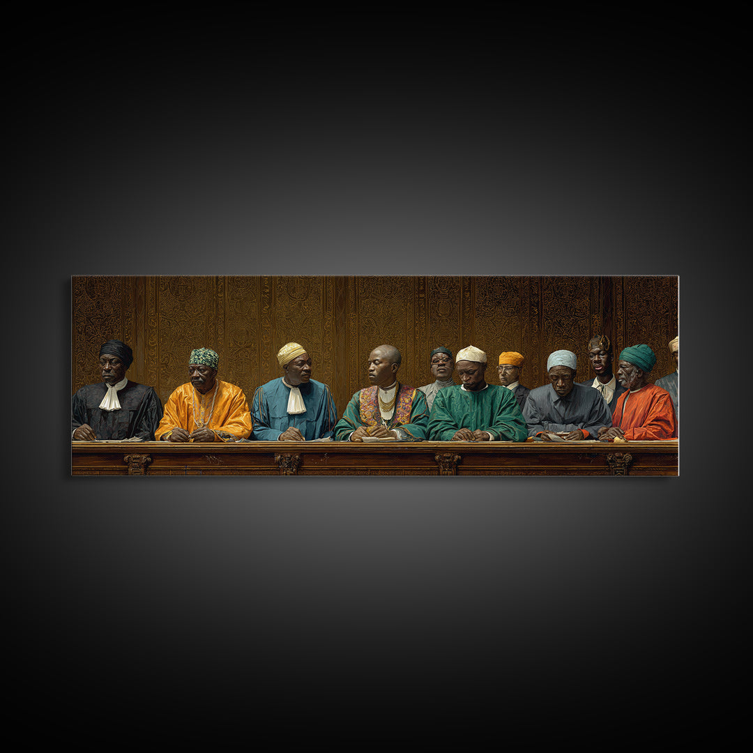 African Elders Tribunal Portrait Wall Art, African American Art, Black Culture Art, Cultural Wall Decor, Statement Canvas Print