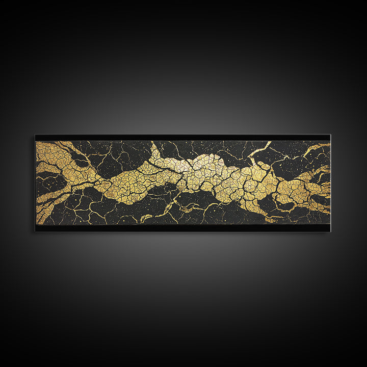 Black And Gold Cracked Marble Abstract Wall Art, Luxury Canvas Print, Modern Geometric Decor, Earth Tone Statement Piece Art