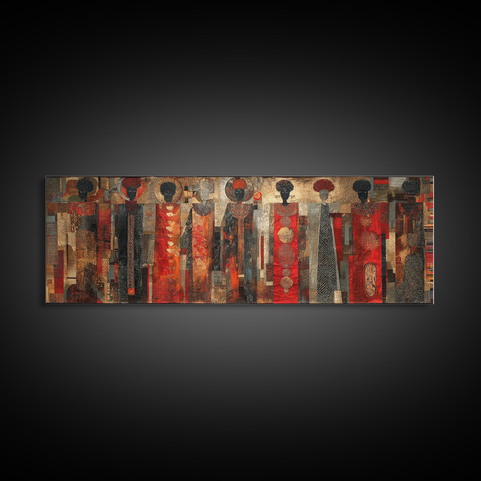 Abstract African Women In Red Patterned Dresses Wall Art, Black Women Art, Afrocentric Decor, Cultural Canvas Print For Living Room