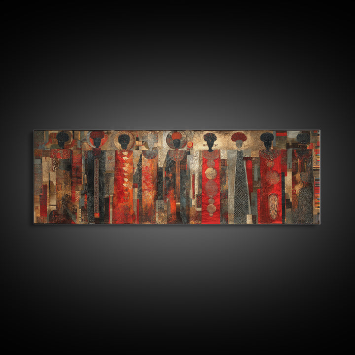Abstract African Women In Red Patterned Dresses Wall Art, Black Women Art, Afrocentric Decor, Cultural Canvas Print For Living Room