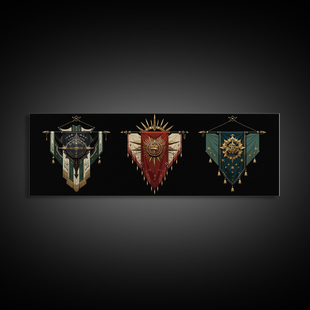 Ornate African Tribal Banners Wall Art, Gold Teal Shield Canvas, Afrocentric Decor, Modern African Art Print Gift For Home Decor