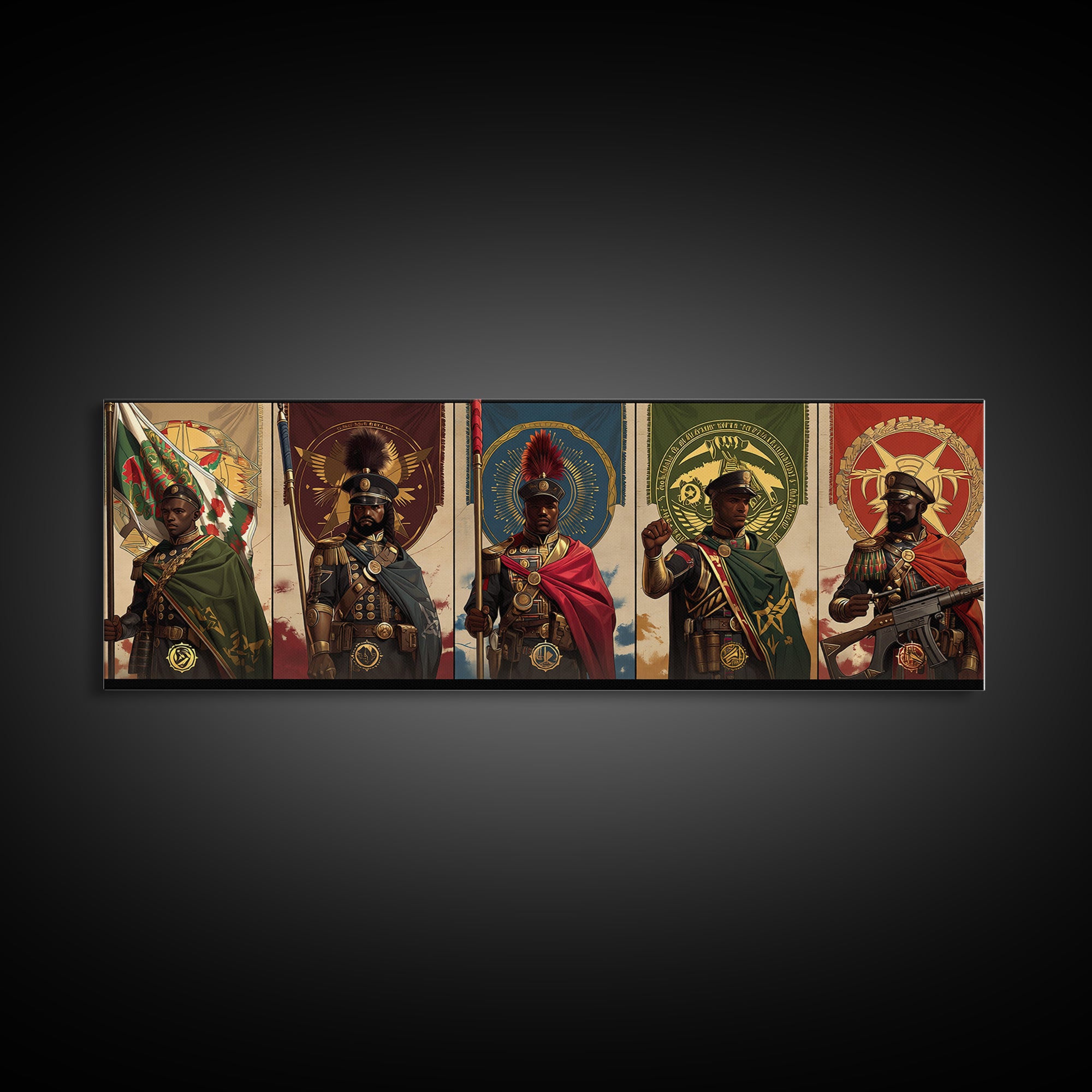 Regal African Warriors Framed Canvas Print, Ceremonial Soldier Portraits, African Warrior Art, Black Culture Wall Decor Gift