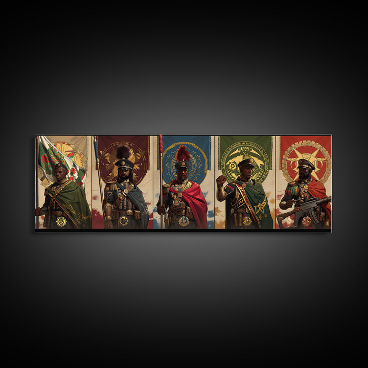 Regal African Warriors Framed Canvas Print, Ceremonial Soldier Portraits, African Warrior Art, Black Culture Wall Decor Gift