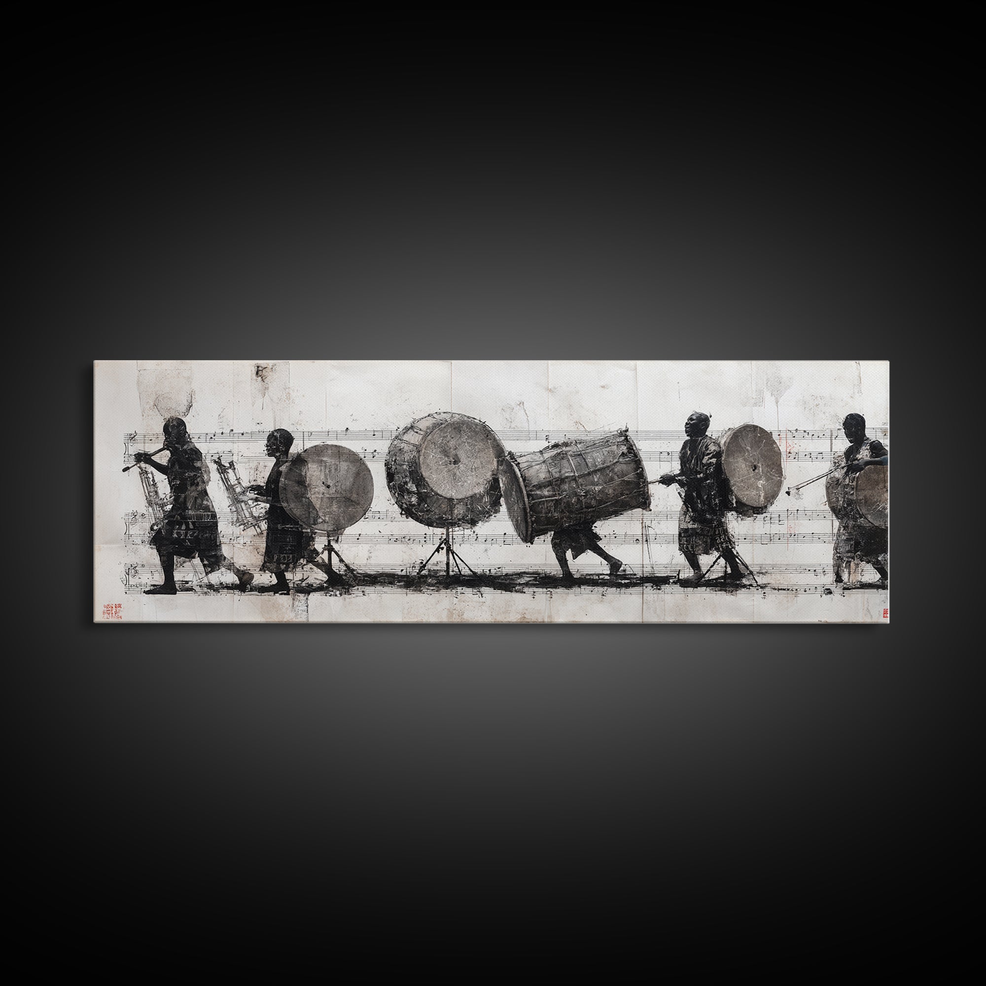 Monochrome African Drummers Wall Art, Tribal Music Procession Canvas Print, Cultural Black Art For Home Office Decor Gift