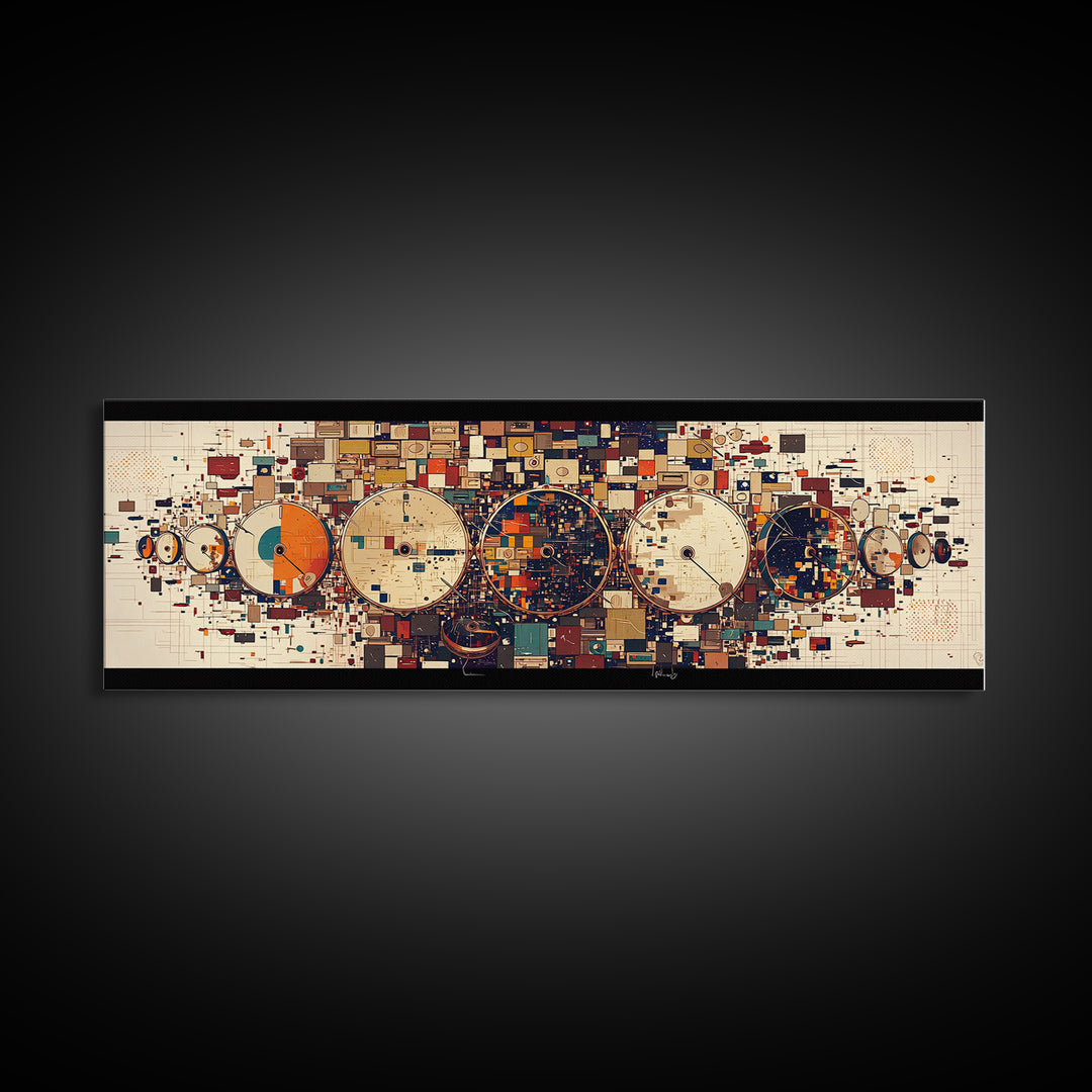 Geometric Orbit Circles In Navy Orange And Cream Wall Art, Abstract Canvas Print, Modern Office Decor, Statement Wall Decor