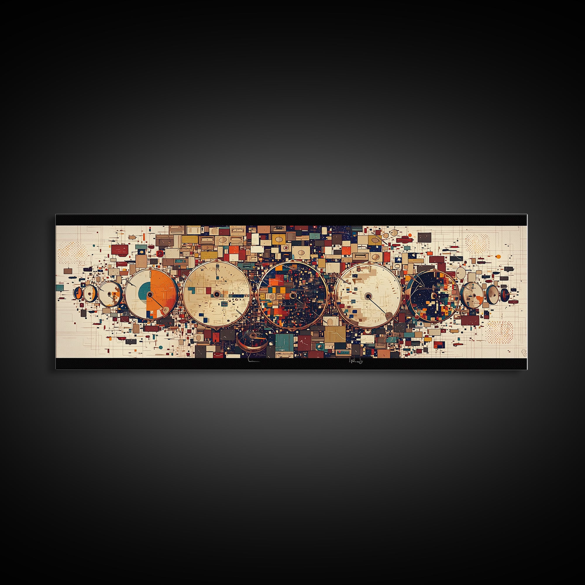 Geometric Orbit Circles In Navy Orange And Cream Wall Art, Abstract Canvas Print, Modern Office Decor, Statement Wall Decor