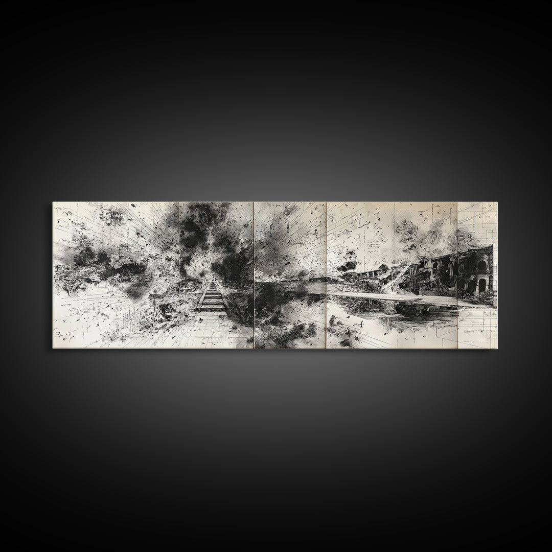 Black Ink Abstract Architecture Canvas Print, Minimalist Cityscape Wall Decor, Modern Office Art, Monochrome Gallery Gift