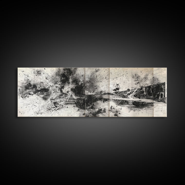 Black Ink Abstract Architecture Canvas Print, Minimalist Cityscape Wall Decor, Modern Office Art, Monochrome Gallery Gift