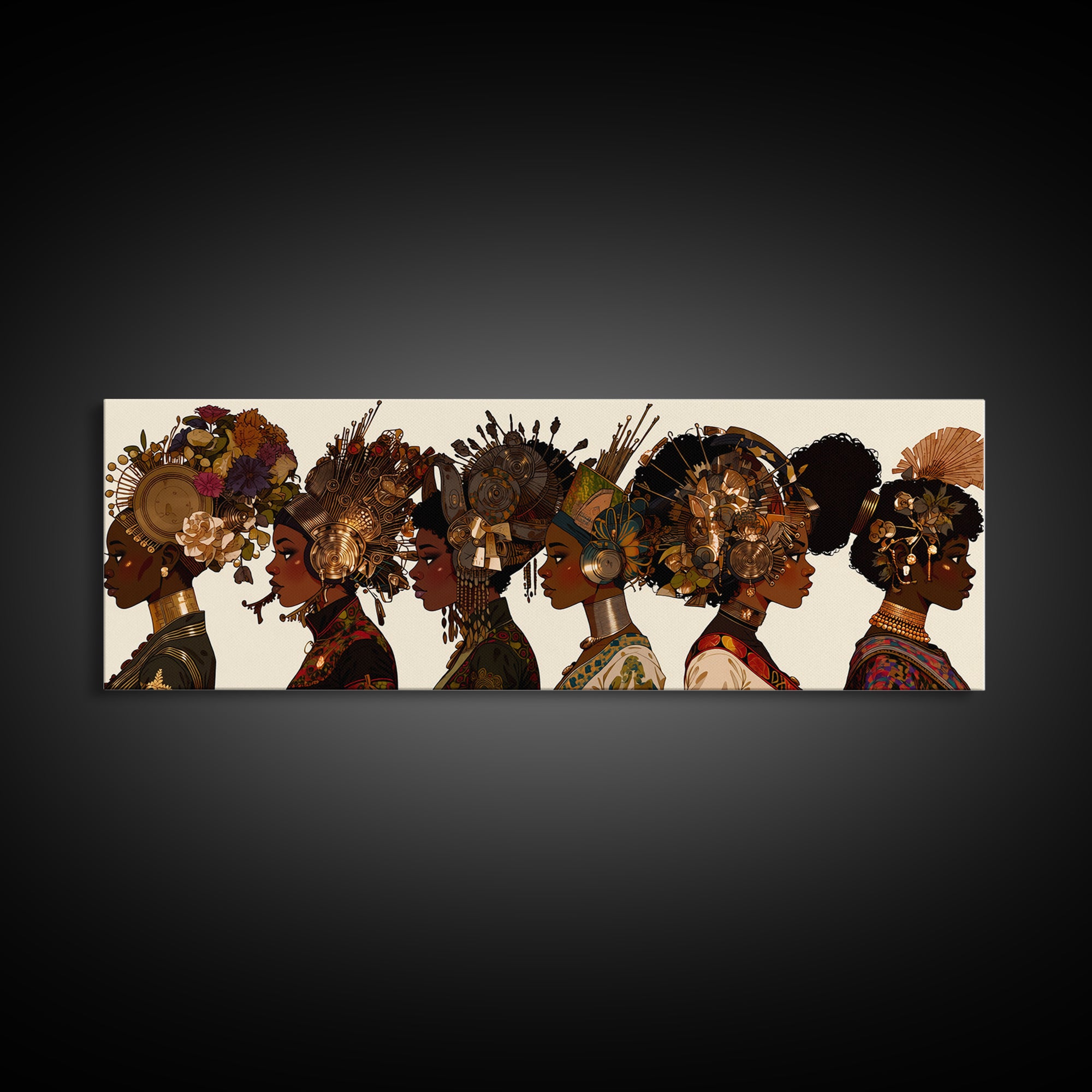 African Women Profile Wall Art, Regal Bold Afrocentric Fashion Portraits, Black Queen Canvas Print, Cultural Home Decor Gift