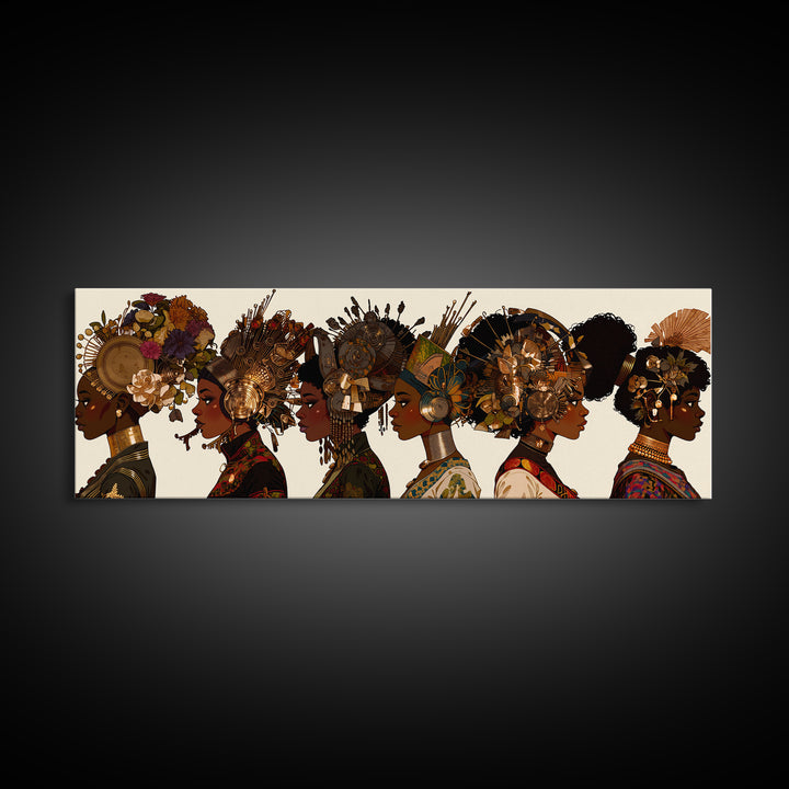 African Women Profile Wall Art, Regal Bold Afrocentric Fashion Portraits, Black Queen Canvas Print, Cultural Home Decor Gift