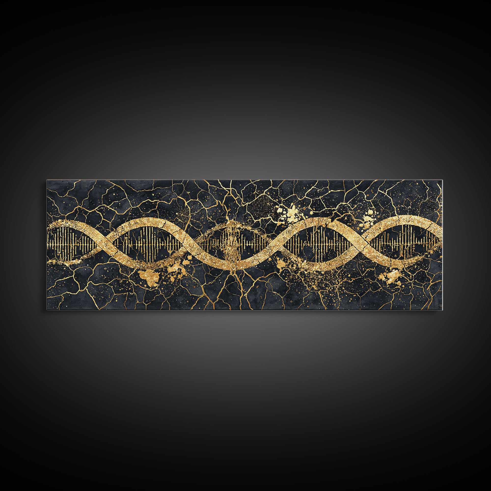 Gold DNA Helix Wall Art, Abstract Luxury Science Canvas Print, Black And Gold Design, Modern Office Decor For Biology Gift