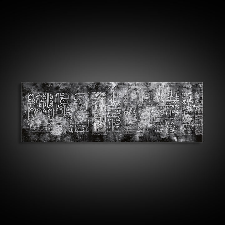 Weathered Black Glyph Abstract Wall Art, Modern Canvas Wall Art, Textured Art Print, Office Decor, Statement Wall Decor, Home Decor