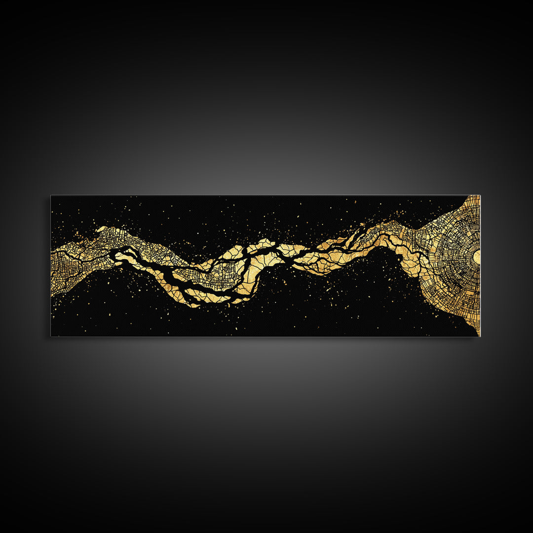 Gold Cracked River Abstract Canvas Print, Black And Gold Art, Luxury Canvas Art, Modern Wall Decor, Unique Home Decor Gift