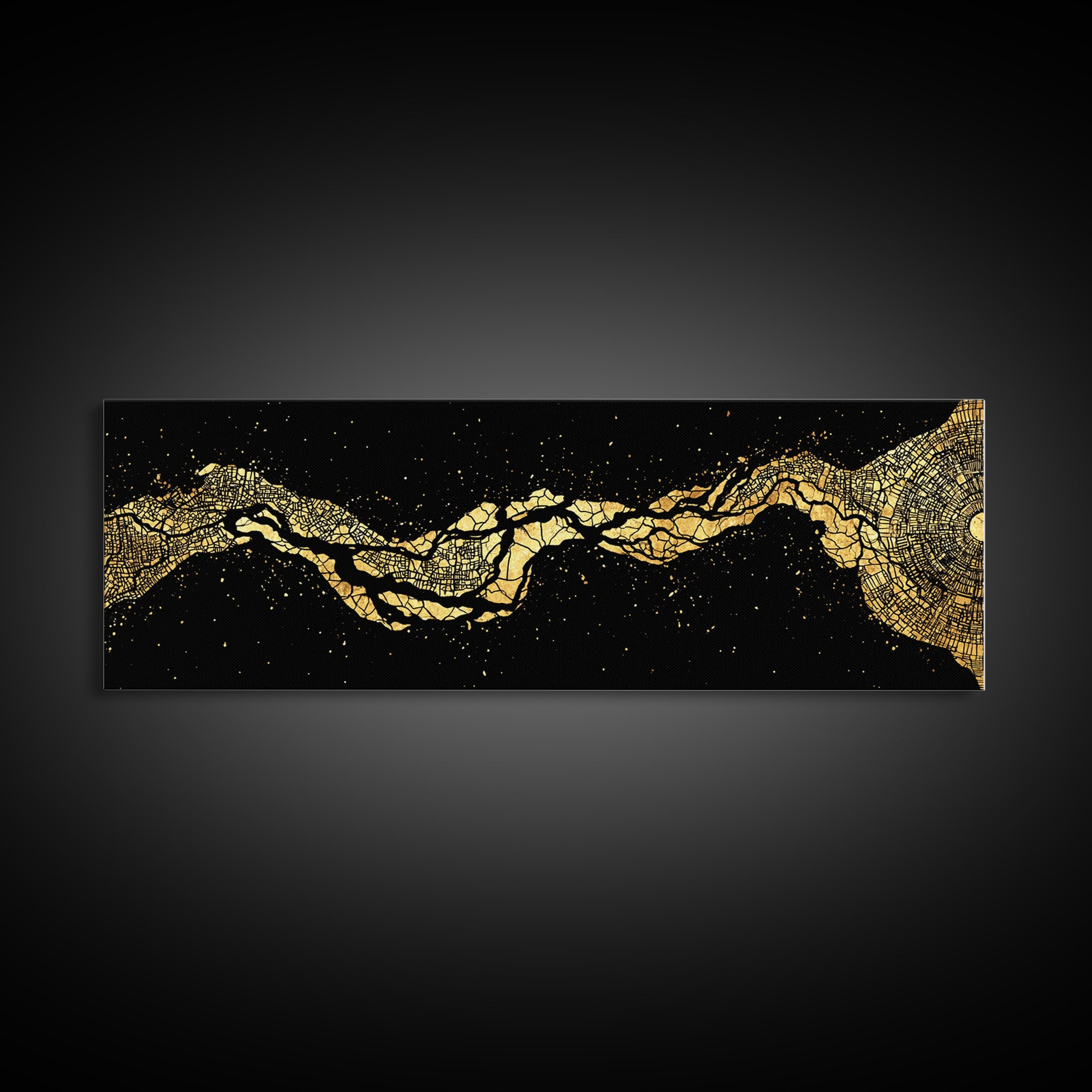 Gold Cracked River Abstract Canvas Print, Black And Gold Art, Luxury Canvas Art, Modern Wall Decor, Unique Home Decor Gift