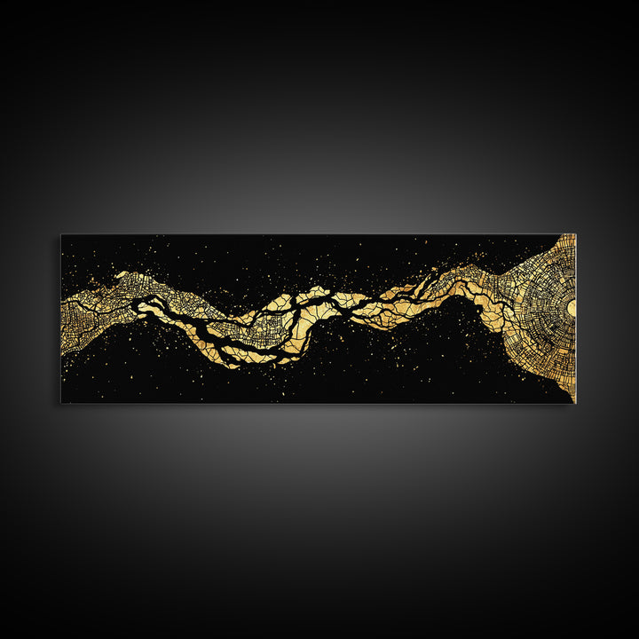 Gold Cracked River Abstract Canvas Print, Black And Gold Art, Luxury Canvas Art, Modern Wall Decor, Unique Home Decor Gift