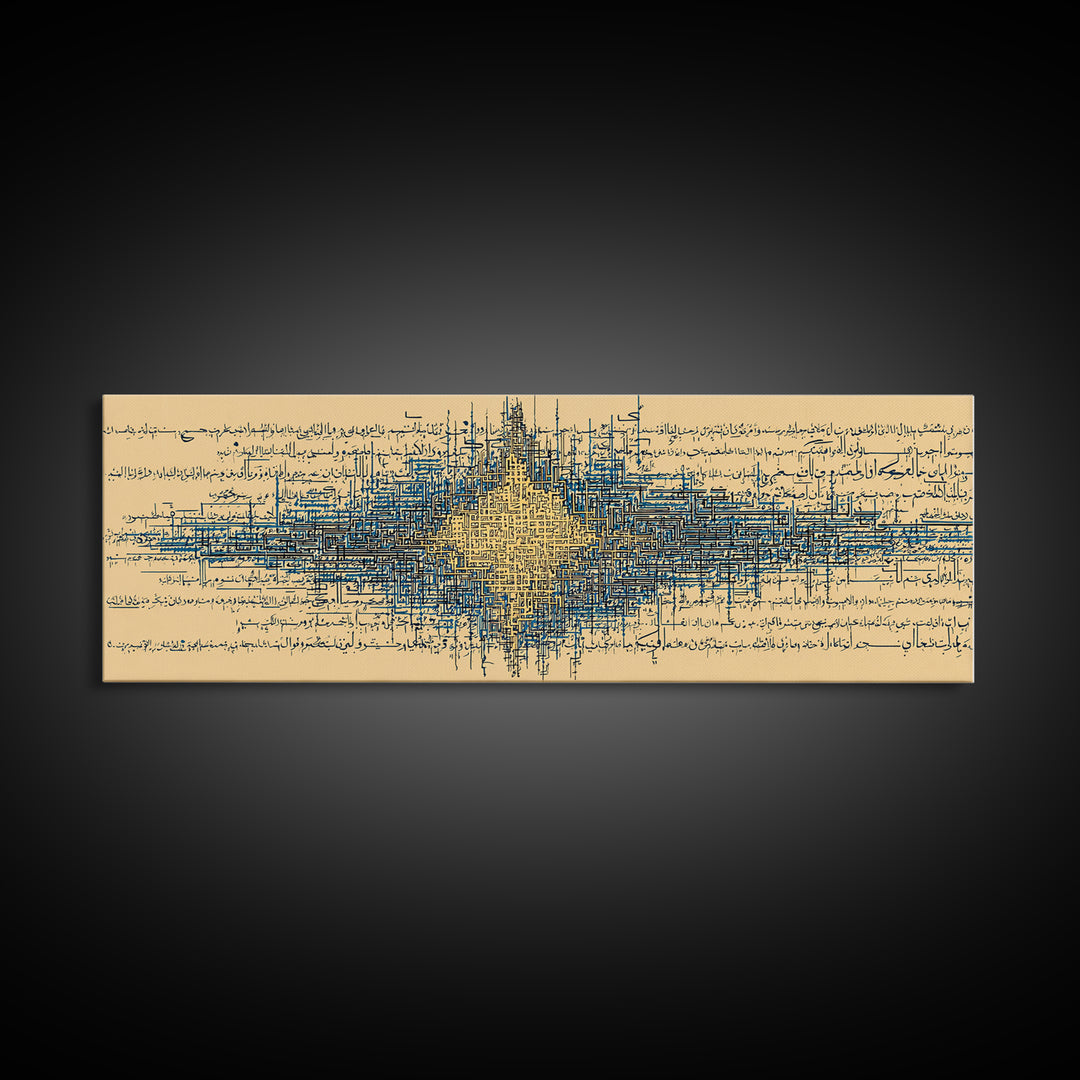 Blue Gold Signal Abstract Framed Canvas Print, Geometric Wall Art, Modern Canvas Art, Office Decor, Elegant Home Decor Gift