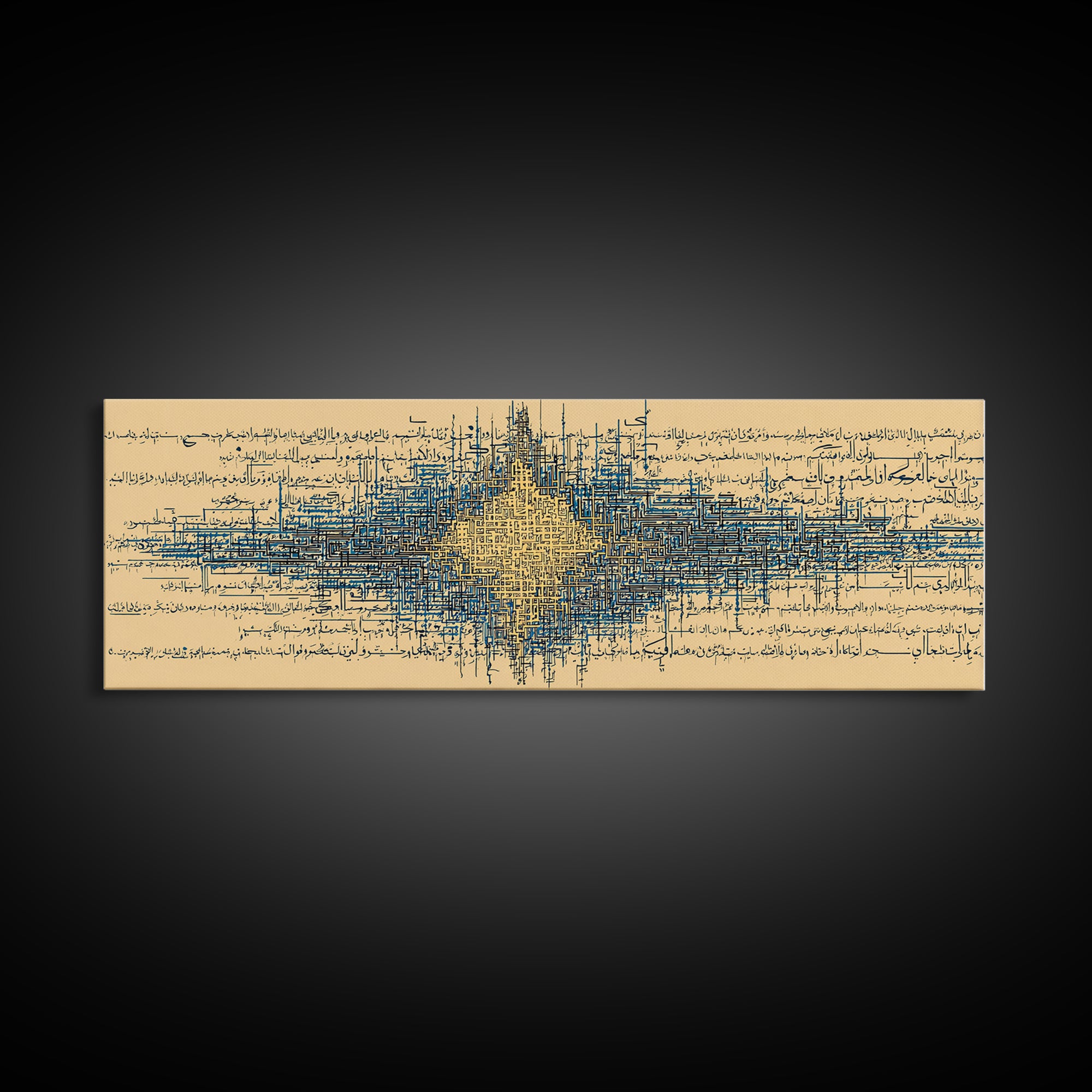 Blue Gold Signal Abstract Framed Canvas Print, Geometric Wall Art, Modern Canvas Art, Office Decor, Elegant Home Decor Gift