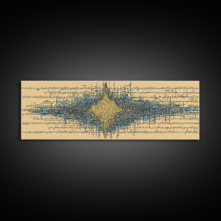 Blue Gold Signal Abstract Framed Canvas Print, Geometric Wall Art, Modern Canvas Art, Office Decor, Elegant Home Decor Gift