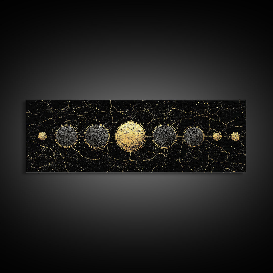 Gold Planet Alignment Wall Art, Black And Gold Art, Geometric Wall Art, Abstract Canvas Print, Luxury Canvas Art Decor Gift