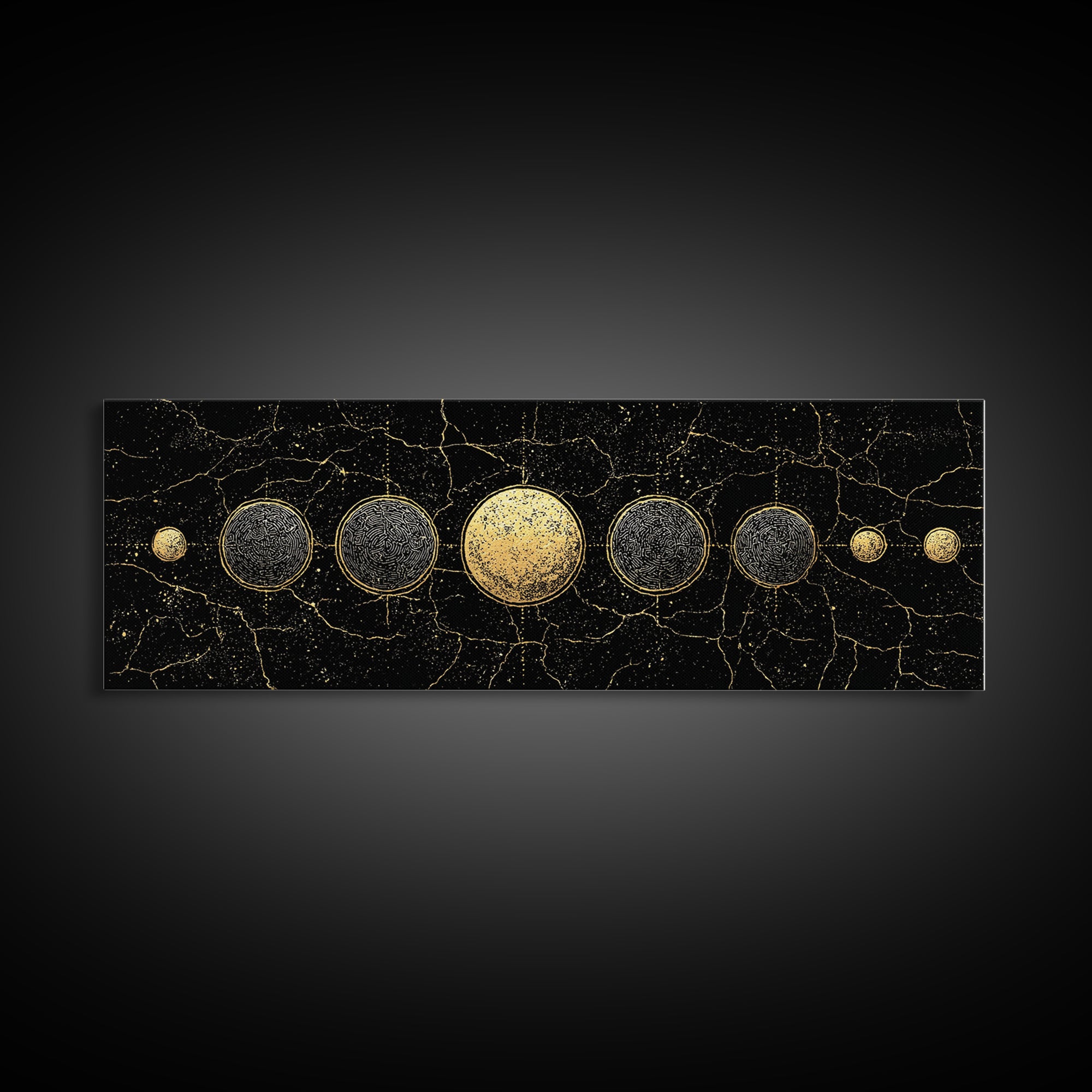Gold Planet Alignment Wall Art, Black And Gold Art, Geometric Wall Art, Abstract Canvas Print, Luxury Canvas Art Decor Gift