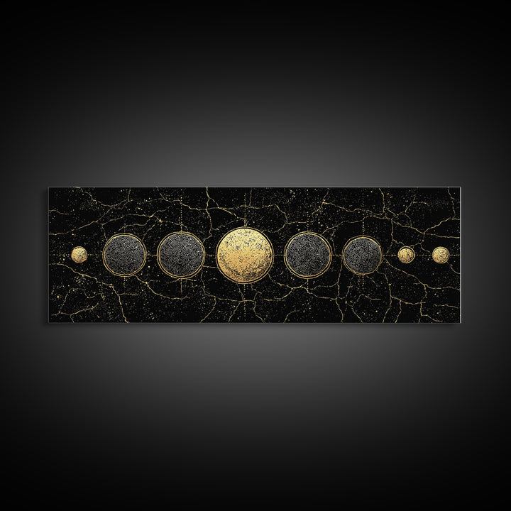 Gold Planet Alignment Wall Art, Black And Gold Art, Geometric Wall Art, Abstract Canvas Print, Luxury Canvas Art Decor Gift