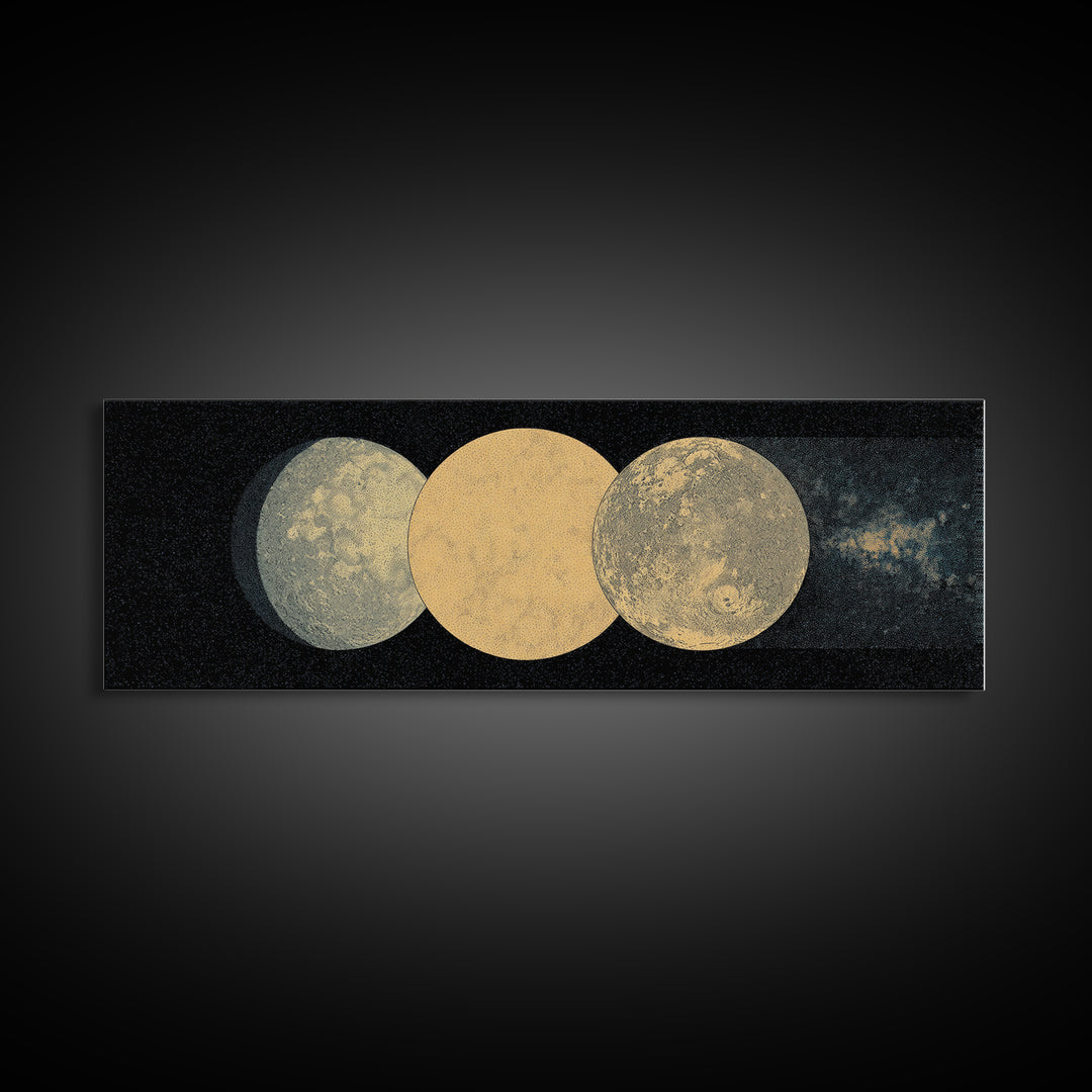 Triple Moon Texture Canvas Print, Minimalist Wall Art, Beige Wall Art, Black Art Print, Dreamy Wall Art, Bedroom Decor Gift