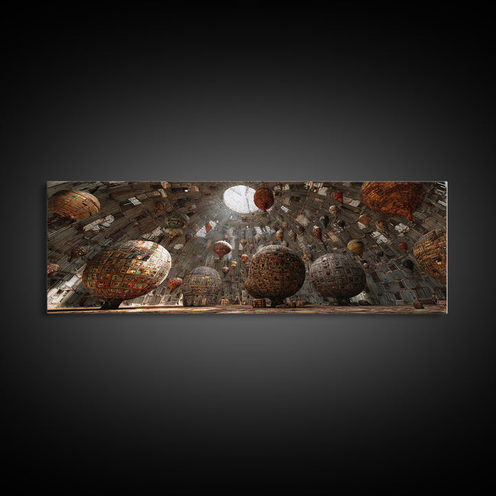Floating Tribal Spheres Cave Wall Art, Afrofuturism Decor, African Abstract Art Print, Statement Gallery Living Room Decor