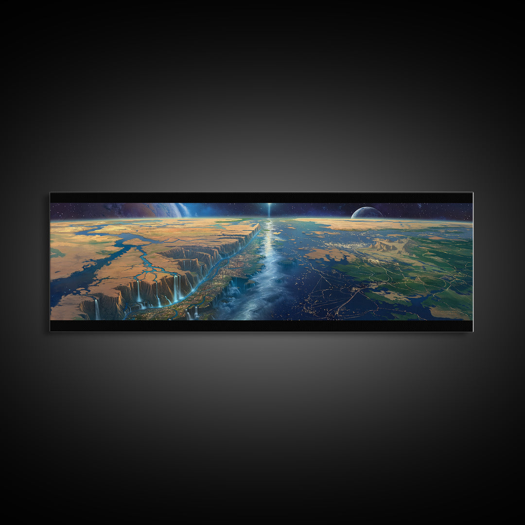 Futuristic African Continent Horizon Canvas Print, Afrofuturism Decor, Large Wall Art, Modern Landscape For Office Living Room Decor