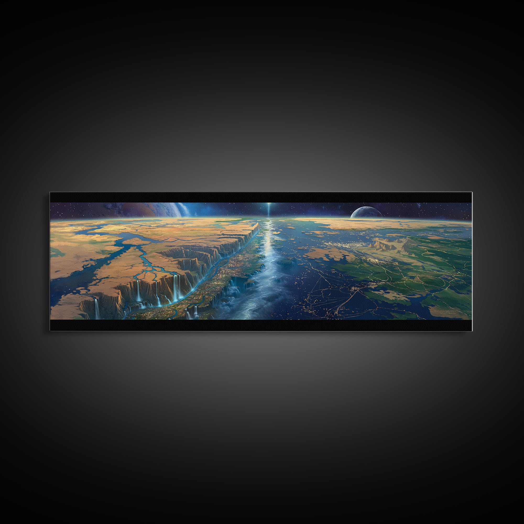Futuristic African Continent Horizon Canvas Print, Afrofuturism Decor, Large Wall Art, Modern Landscape For Office Living Room Decor