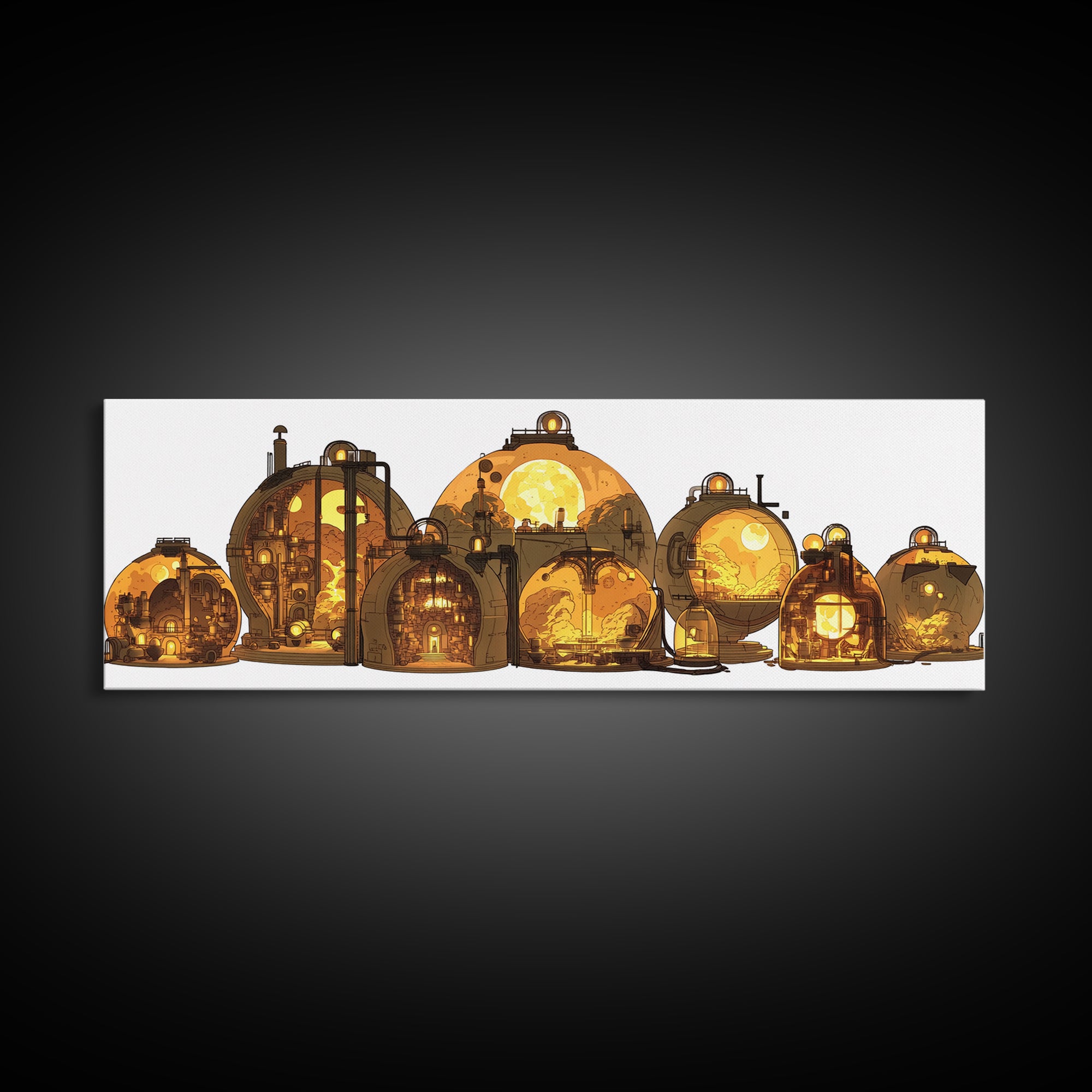 Golden Futuristic Pod Homes Canvas Print, Afrofuturism Decor, African Inspired Architecture Wall Art, Unique Home Decor Gift