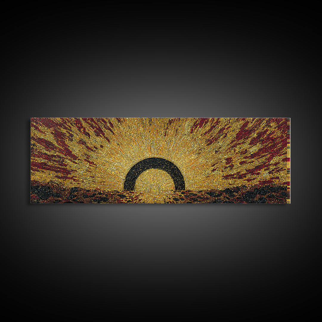 Radiant Golden Eclipse Sunrise Wall Art, Abstract African Art Decor, Burnt Orange Canvas Print, Bold Statement Home Decor