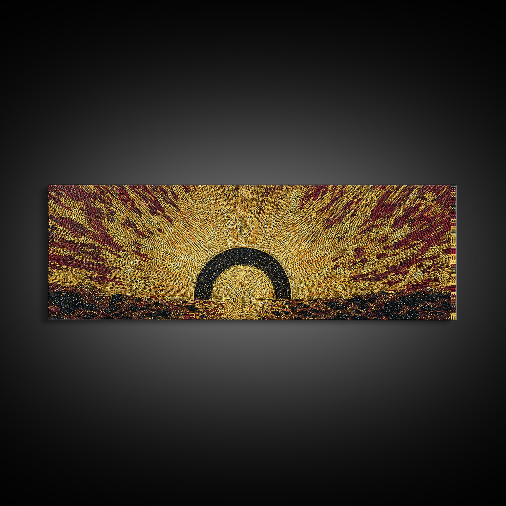 Radiant Golden Eclipse Sunrise Wall Art, Abstract African Art Decor, Burnt Orange Canvas Print, Bold Statement Home Decor