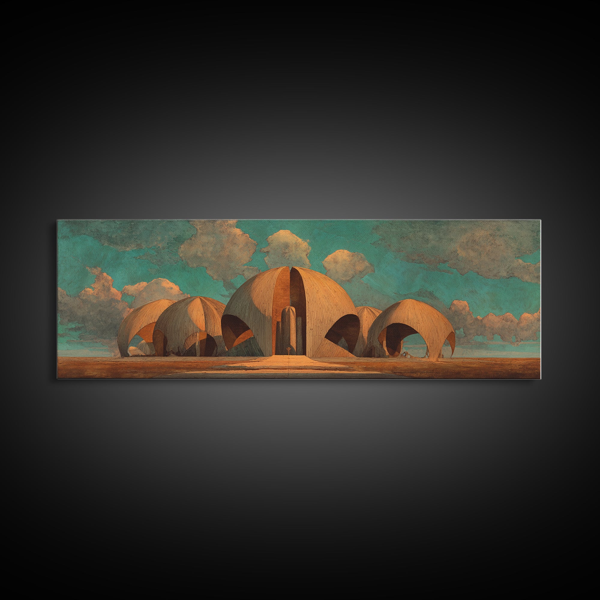 Desert Earthen Dome Sanctuary Framed Canvas Print, African Inspired Architecture Wall Art, Boho Earth Tone Home Decor Gift