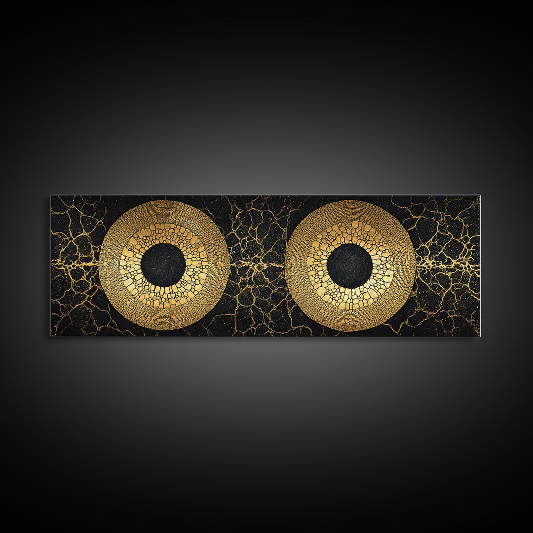 Twin Gold Mosaic Circles Wall Art, African Abstract Art, Black And Gold Canvas Print, Geometric Statement Living Room Decor