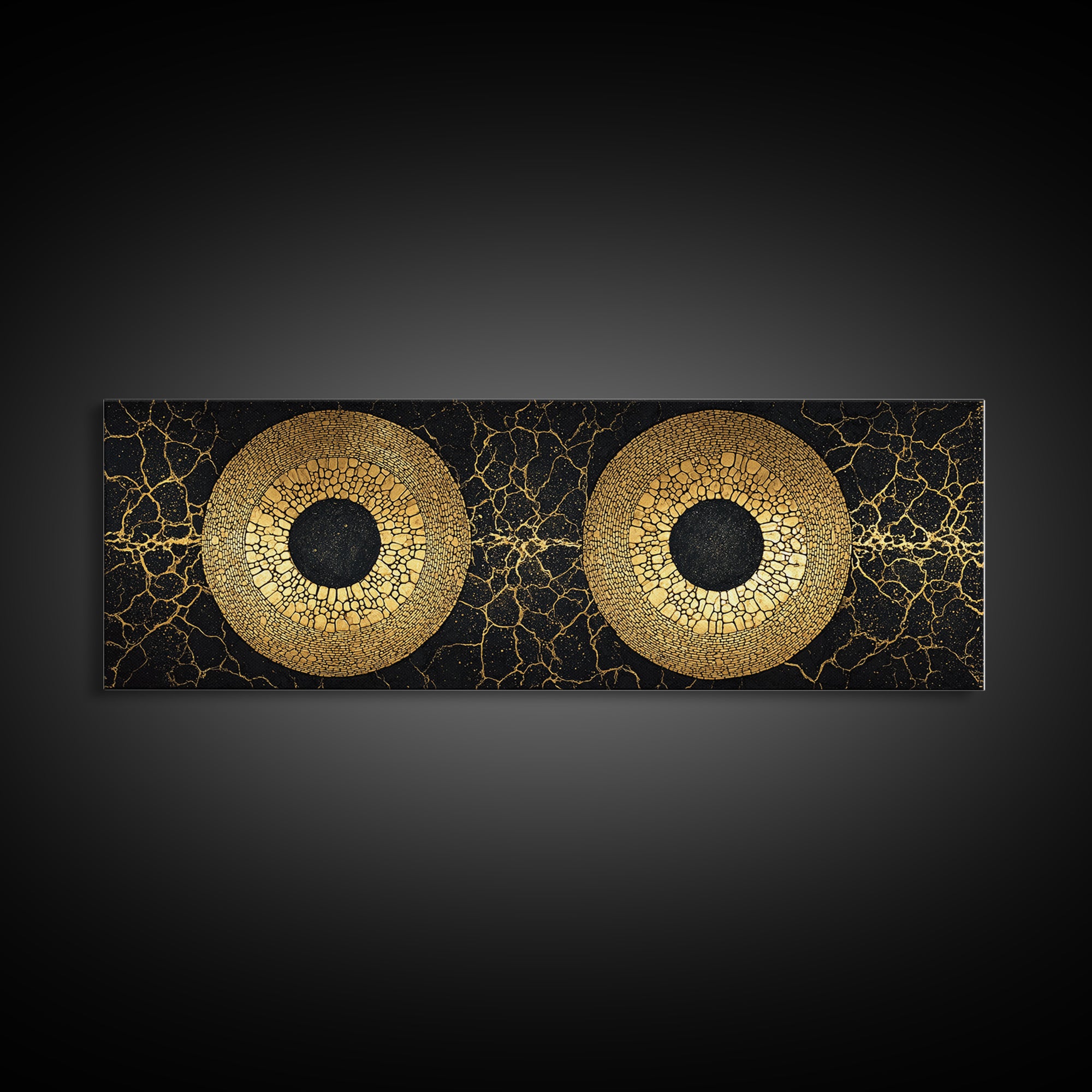 Twin Gold Mosaic Circles Wall Art, African Abstract Art, Black And Gold Canvas Print, Geometric Statement Living Room Decor